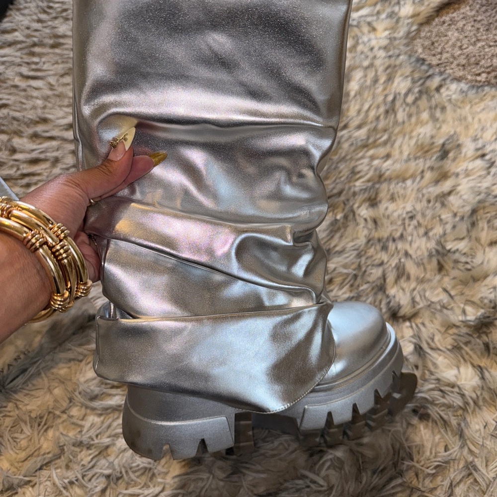 Azalea Wang Silver Combat Boots - Picture 7 of 11